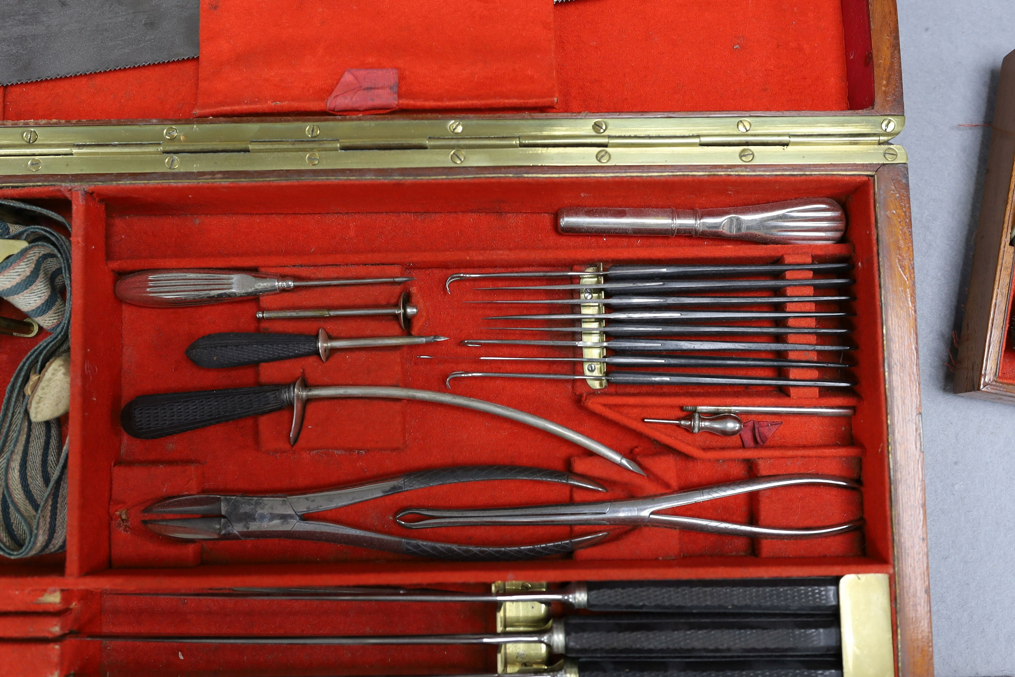 A Victorian mahogany cased field surgeon's set by Salt & Son of Bull Lane, London, 41 x 22cm, 7.5cm high